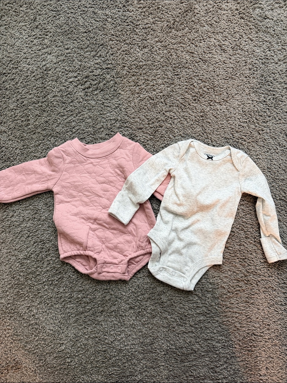 Carter's Pink Quilted and Cream Long-Sleeve Baby One-Pieces